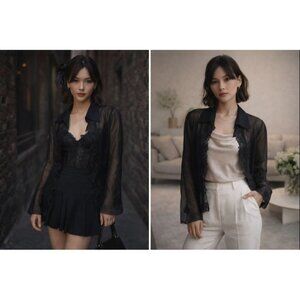 Vintage Y2K Sheer Black Embroidered Jacket XS Whimsygoth Fairy Coquette Witchy